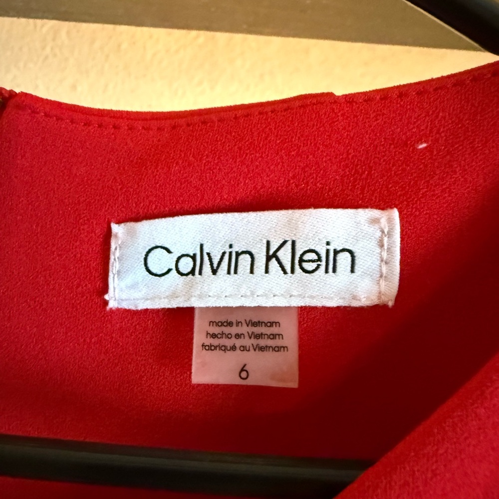 Calvin Klein Red Long Sleeve Sheath Dress w/ Puff Sleeves - Picture 3 of 3